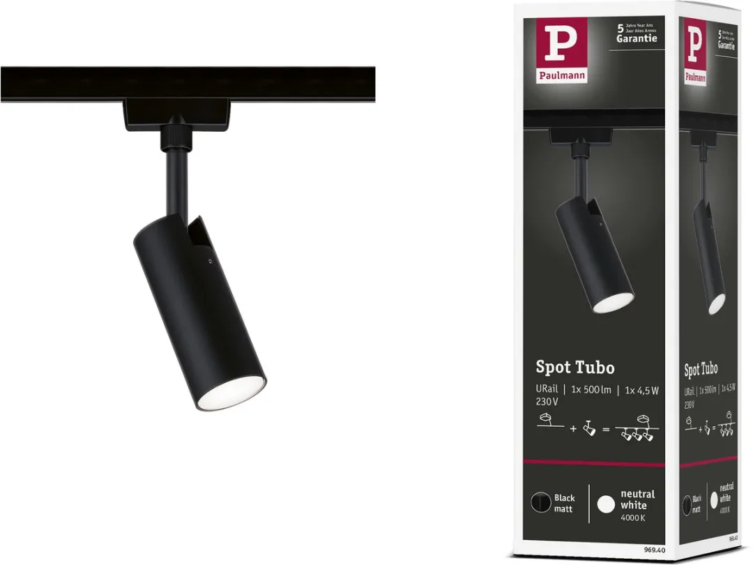 Paulmann URail Systeemlamp 4.5W - 1 Lichtpunt - Zwart/Chroom