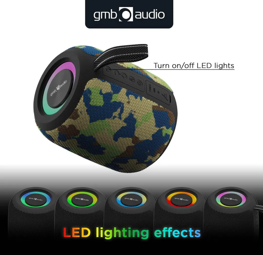 Gembird BT LED Speaker SPK-BT-LED-05-CM - 8W - Camouflage - afbeelding 6 van 6
