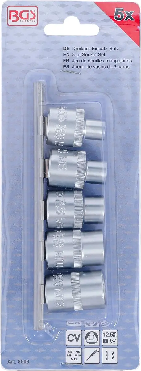 BGS technic 8608 Driekant-inzetstukset M5 - M12 - 5 delig - afbeelding 2 van 6