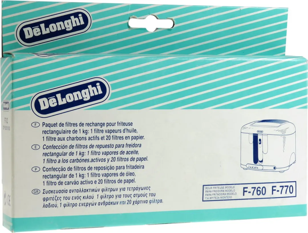 DeLonghi F7-22 filterset voor friteuse series F-760 F-770 - set met 1 koolstoffilter, 1 oliedamp filter en 20 papieren filters