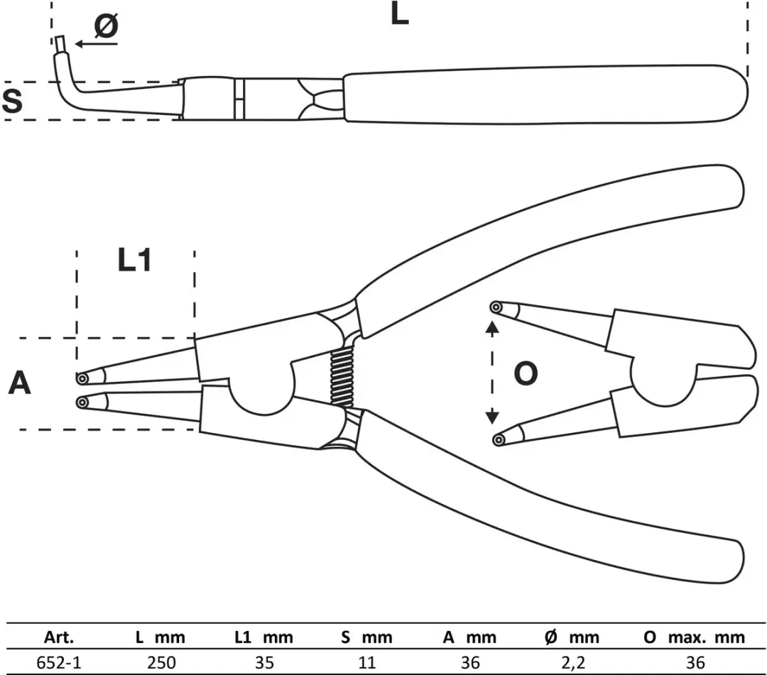 BGS technic 652-1 Borgringtang gebogen - 250mm - afbeelding 3 van 6