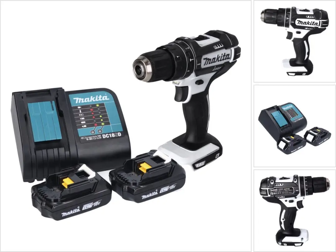 Makita DHP 482 SYW accu-slagboorschroevendraaier 18 V 62 Nm wit + 2x accu 1,5 Ah