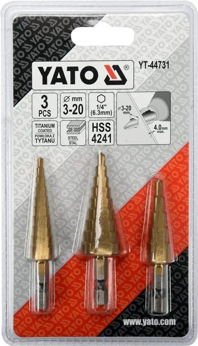 Yato YT-44731 Trapboorset 3-delig - 3-20mm - afbeelding 3 van 4