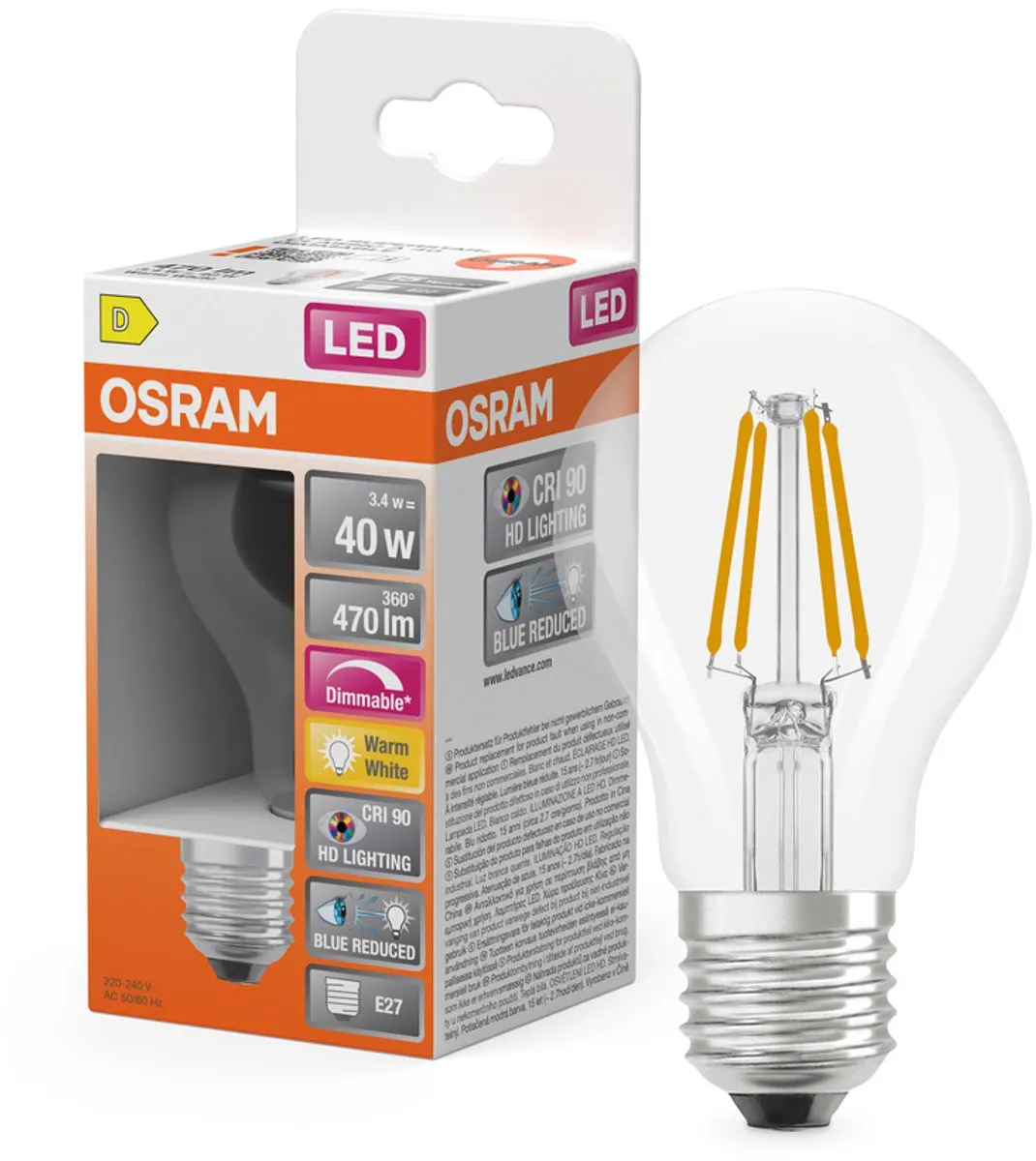 Osram AC47609 LED-lamp Warm Wit 3,4W E27 - Helder