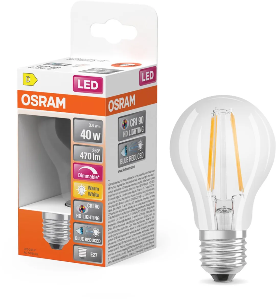 Osram AC47609 LED-lamp Warm Wit 3,4W E27 - Helder