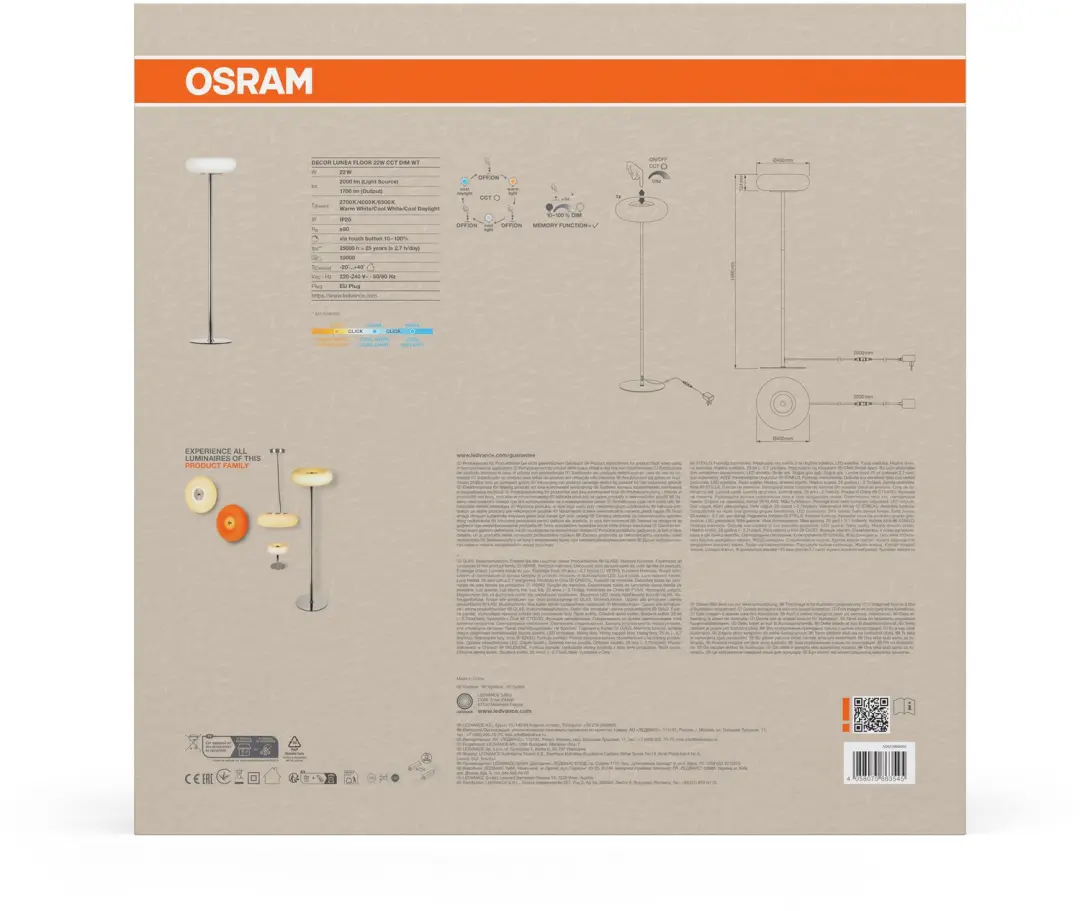 OSRAM Decor Lunea LED Vloerlamp 22W - Wit - afbeelding 4 van 4