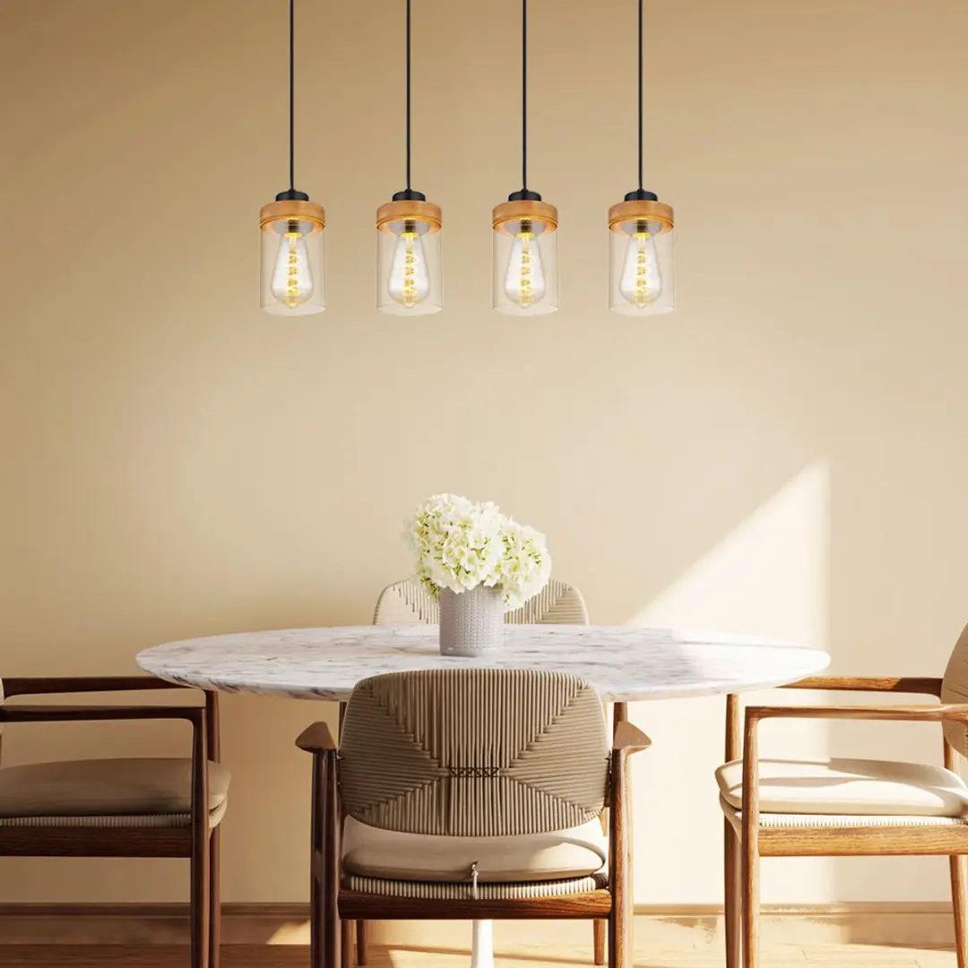 Hanglamp woonkamer hanglamp eetkamerlamp keukenlamp, metaal hout glas smoke zwar