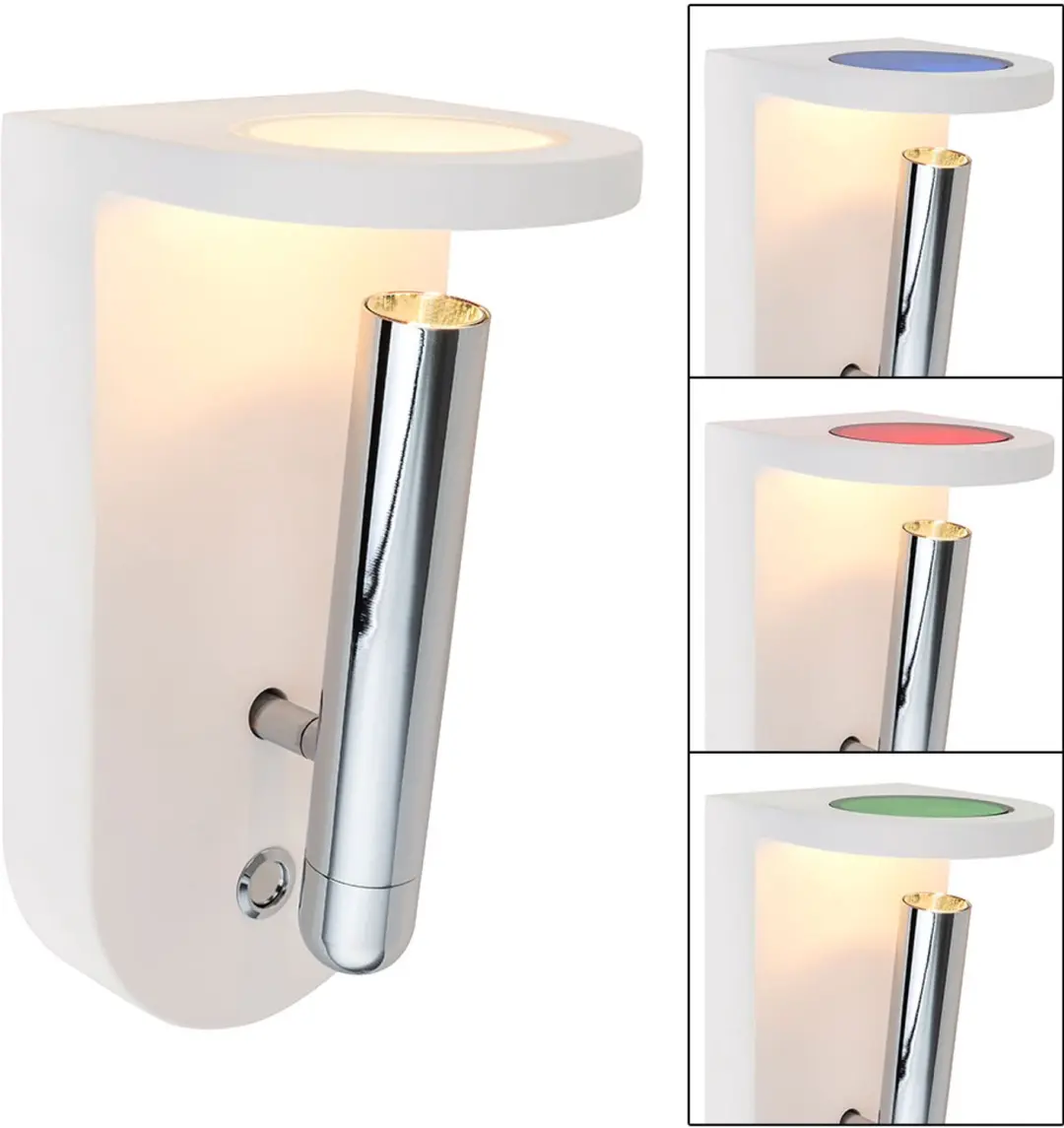 Moderne wandlamp voor binnen, woonkamer, met verstelbare spot van gips, wit, ver