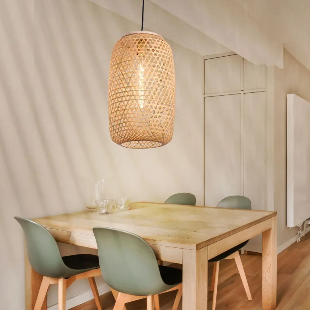 Hanglamp Bamboe Vlechtwerk Eetkamerlamp hangend, naturel, 1x E27 fitting, DxH 31