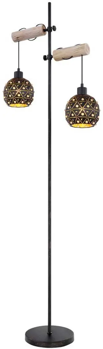 Vloerlamp Vloerlamp vintage hout woonkamer in hoogte verstelbaar met kristallen