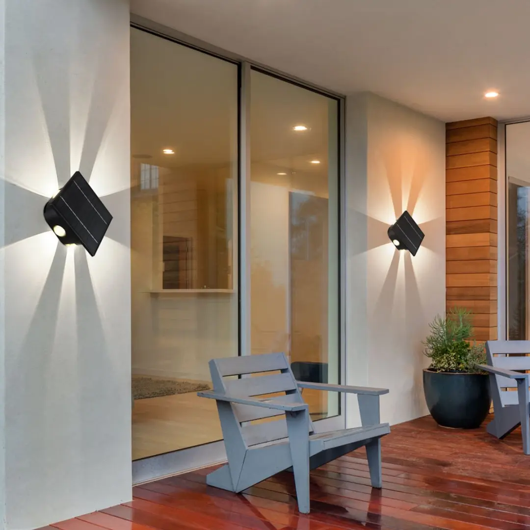 Solarlamp zwart buitenlamp terras wandlamp modern, hoekige tuinlamp batterij hui