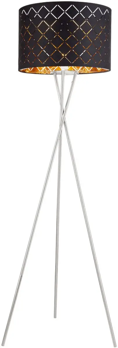Staande lamp textiel kap zwart goud bijzetlamp 3-poot driepoot textiel, mat nikkel, E27 fitting, DxH 62x158 cm - afbeelding 2 van 2