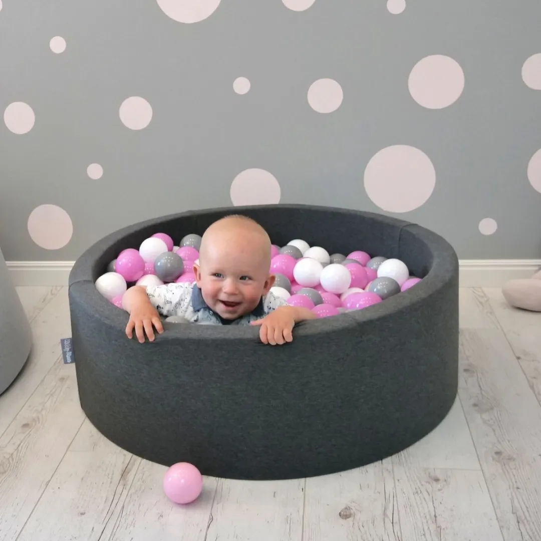 KiddyMoon Ballenbad 90x30cm - 200 Ballen ∅7cm - Donkergrijs/Parel/Rozeblauw/Minze/Zilver