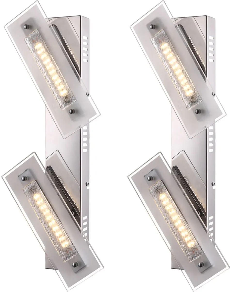 LED wandlamp kristal 2 vlammen wandlamp kristal, gesatineerd glas, 1x LED 3000K,