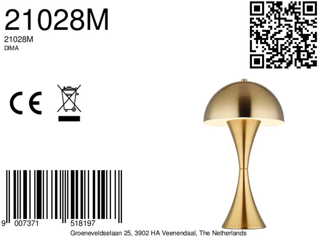 Globo Dima Tafellamp 21028M - Ø20cm - E27 - Brons - afbeelding 6 van 6