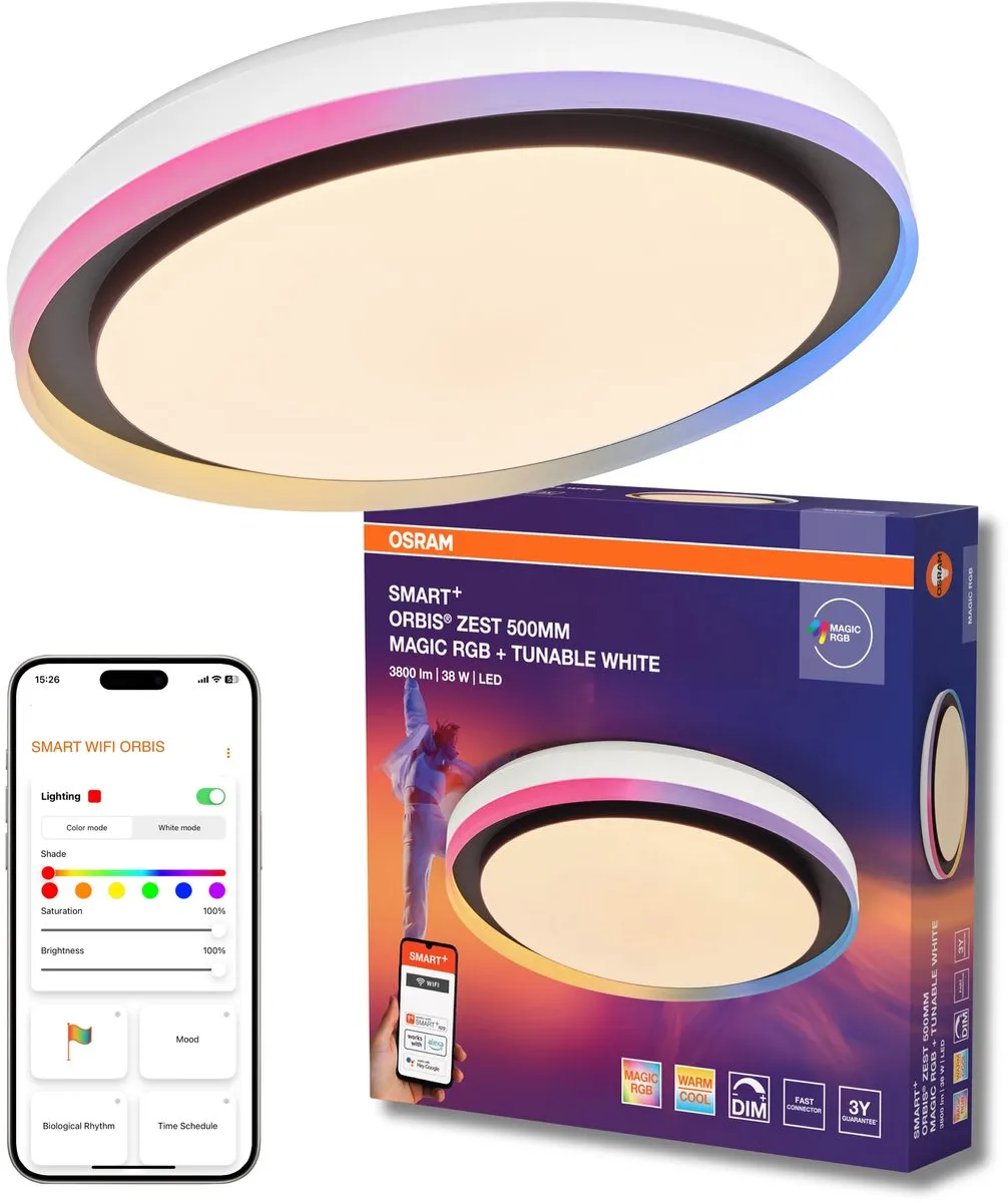 Osram Smart+ Wifi Orbis ZEST RGB 500mm Plafondlamp - 32W 3400lm - Zwart