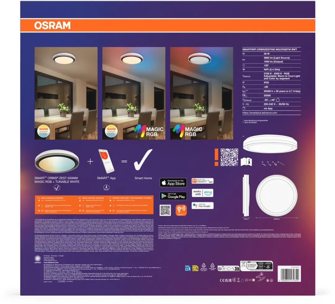 Osram Smart+ Wifi Orbis ZEST RGB 500mm Plafondlamp - 32W 3400lm - Zwart - afbeelding 6 van 6
