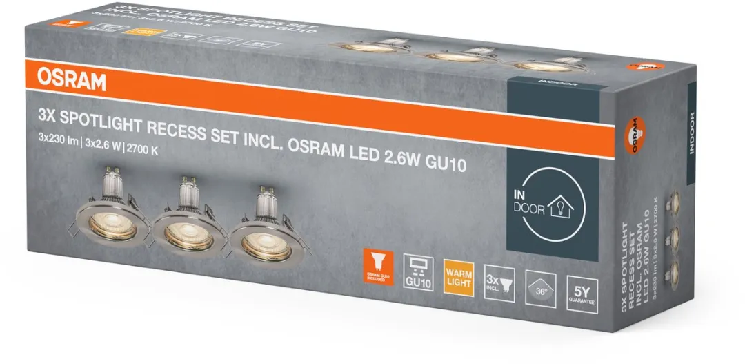 Osram Spotlight Plafond Inbouwset 3x2.6W GU10 - Geborsteld nikkel - afbeelding 6 van 6