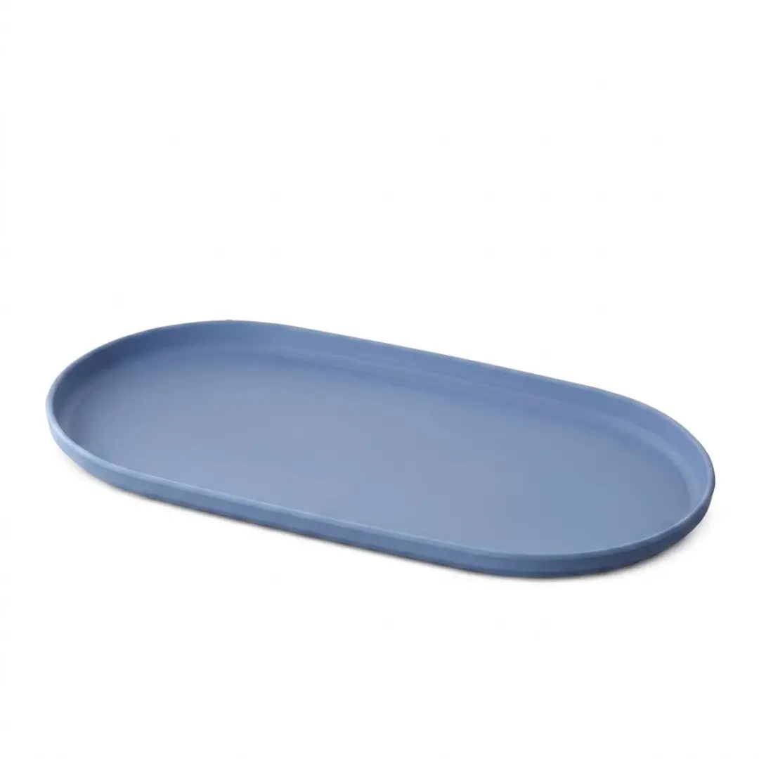 Blauw ovale platte schaal 30 x 16,5 cm