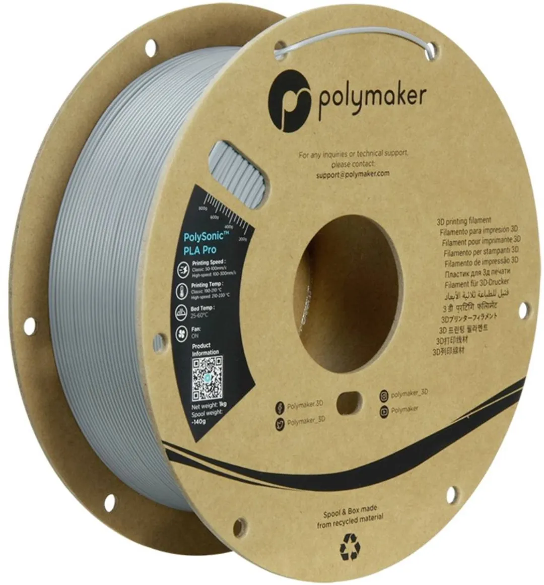 Polymaker PA13003 PLA+ Filament 1.75mm 1000g - Grijs