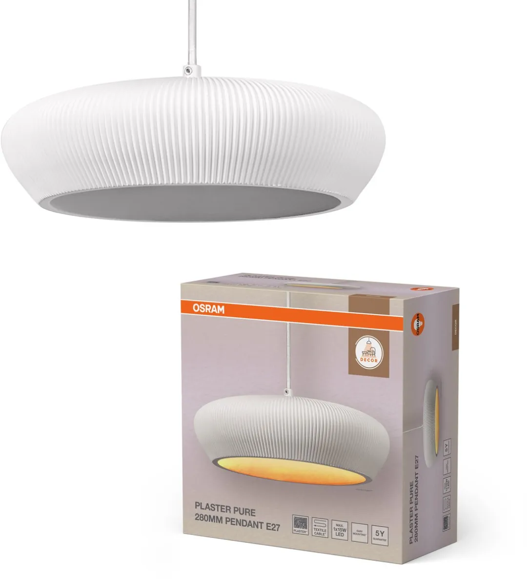 Osram Decor Plaster Pure Hanglamp 283mm - Donkergrijs/Gips - E27 Wit