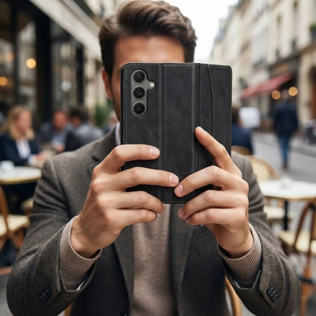 NUVEX Zwart Kunstleer Wallet Hoesje Samsung Galaxy S24 FE - Magneetsluiting