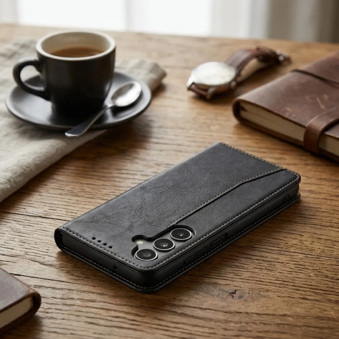 NUVEX Zwart Kunstleer Wallet Hoesje Samsung Galaxy S24 FE - Magneetsluiting