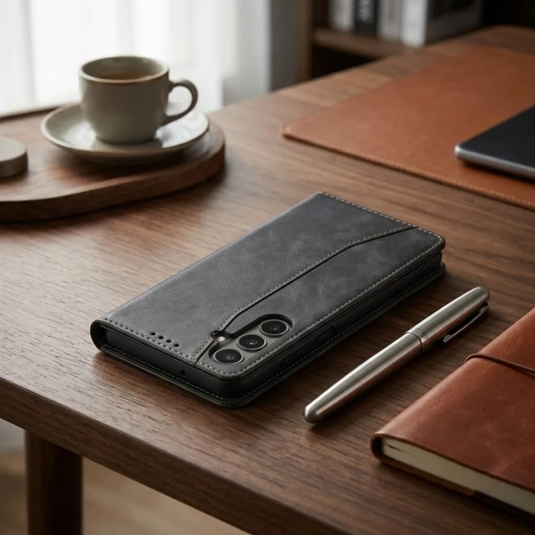 NUVEX Zwart Kunstleer Wallet Hoesje Samsung Galaxy S24 FE - Magneetsluiting