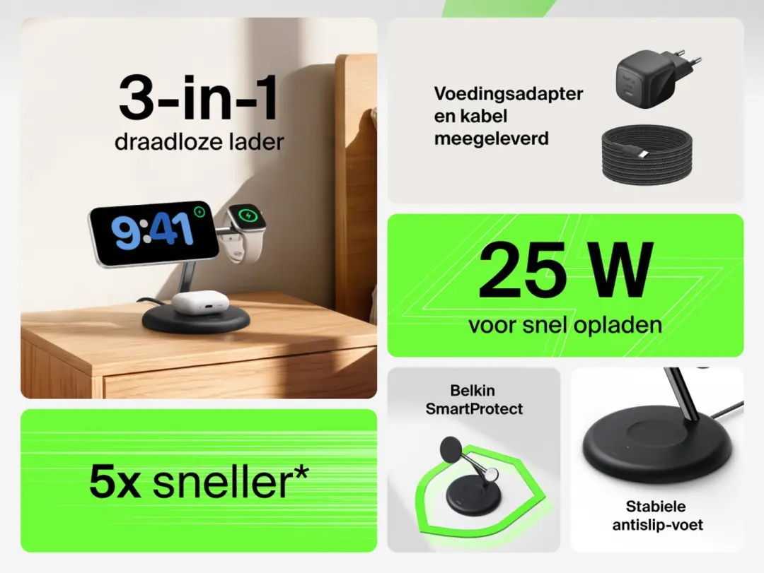 Belkin 3-in-1 WIZ050KQBK Draadloze Oplader - Zwart - afbeelding 6 van 6