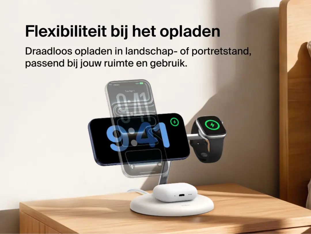 Belkin UltraCharge WIZ050kqWH 3-in-1 Laadstandaard - Wit - afbeelding 4 van 6