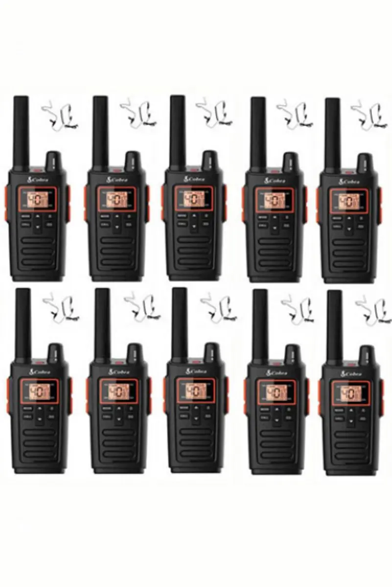 Set van 10 Cobra RX380 PMR446 portofoons IPX2 met beveiliging oortje