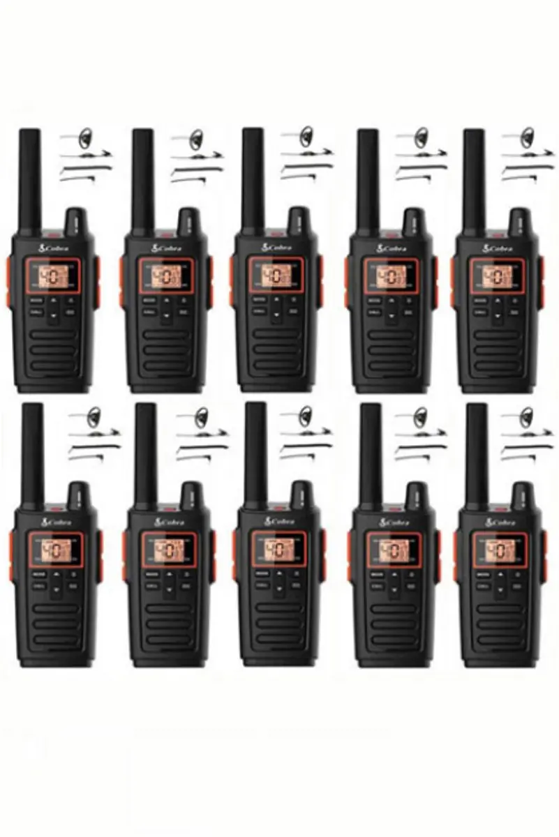 Set van 10 Cobra RX380 PMR446 portofoons IPX2 met D-shape oortje