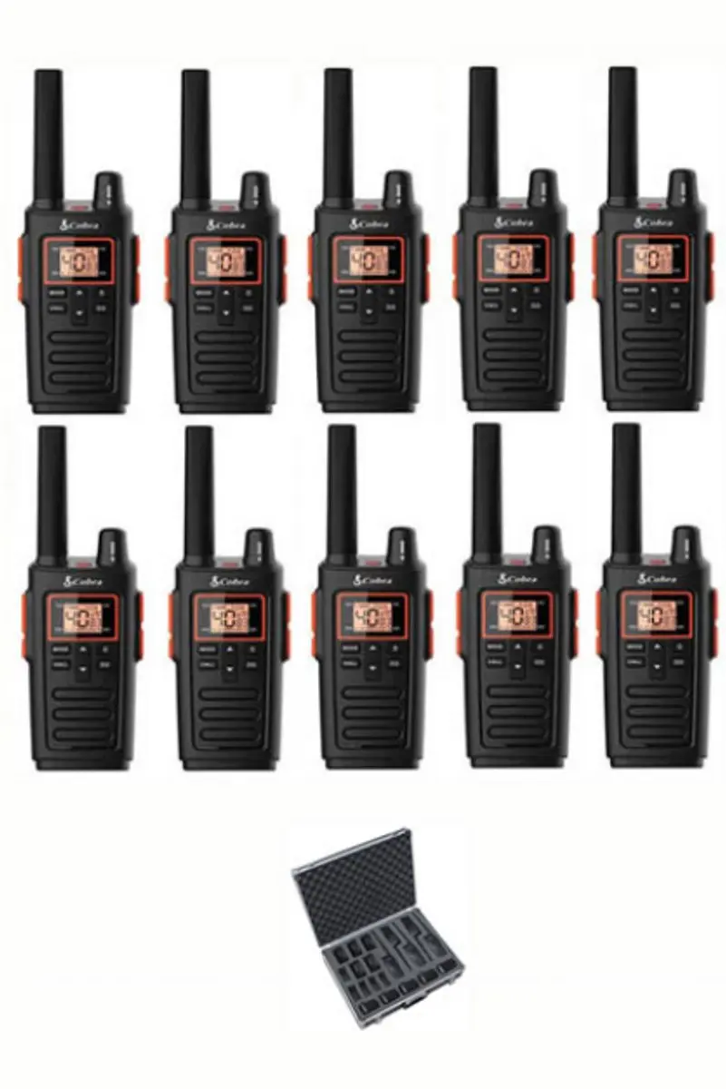 Set van 10 Cobra RX380 vergunning vrije portofoons PMR446 en koffer