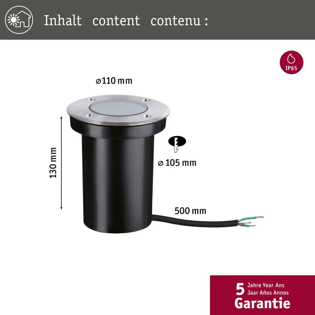Paulmann LED Grondinbouwlamp Goudlicht 4,3W 2200K - Edelstaal geborsteld