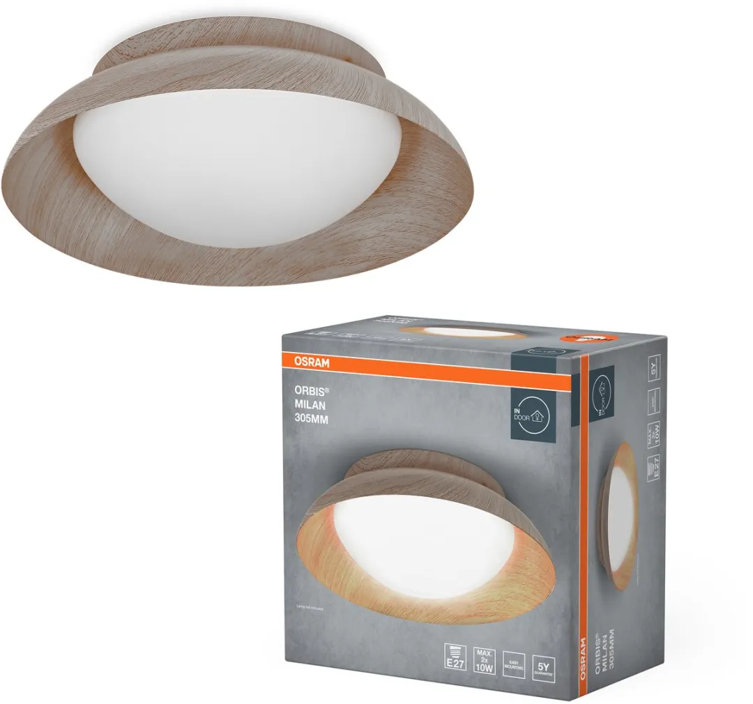 Osram Orbis Madrid Plafondlamp 305mm - Houtkleur - 2xE27