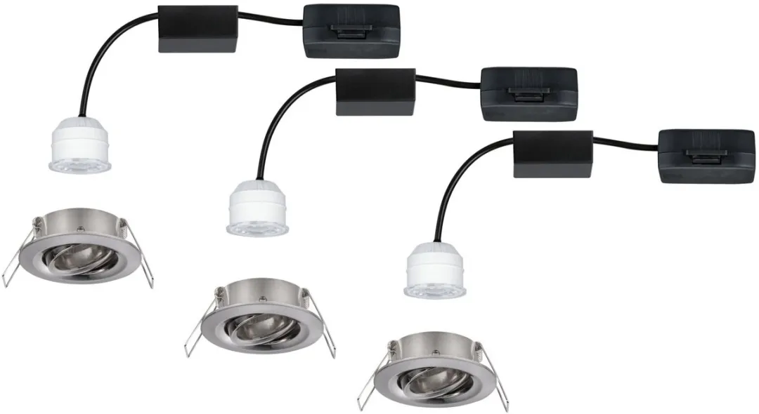 Paulmann LED-inbouwlamp Easy Dim Nova Mini Plus Coin Basisset 3x4,2W - 300lm - 2700K - Staal geborsteld