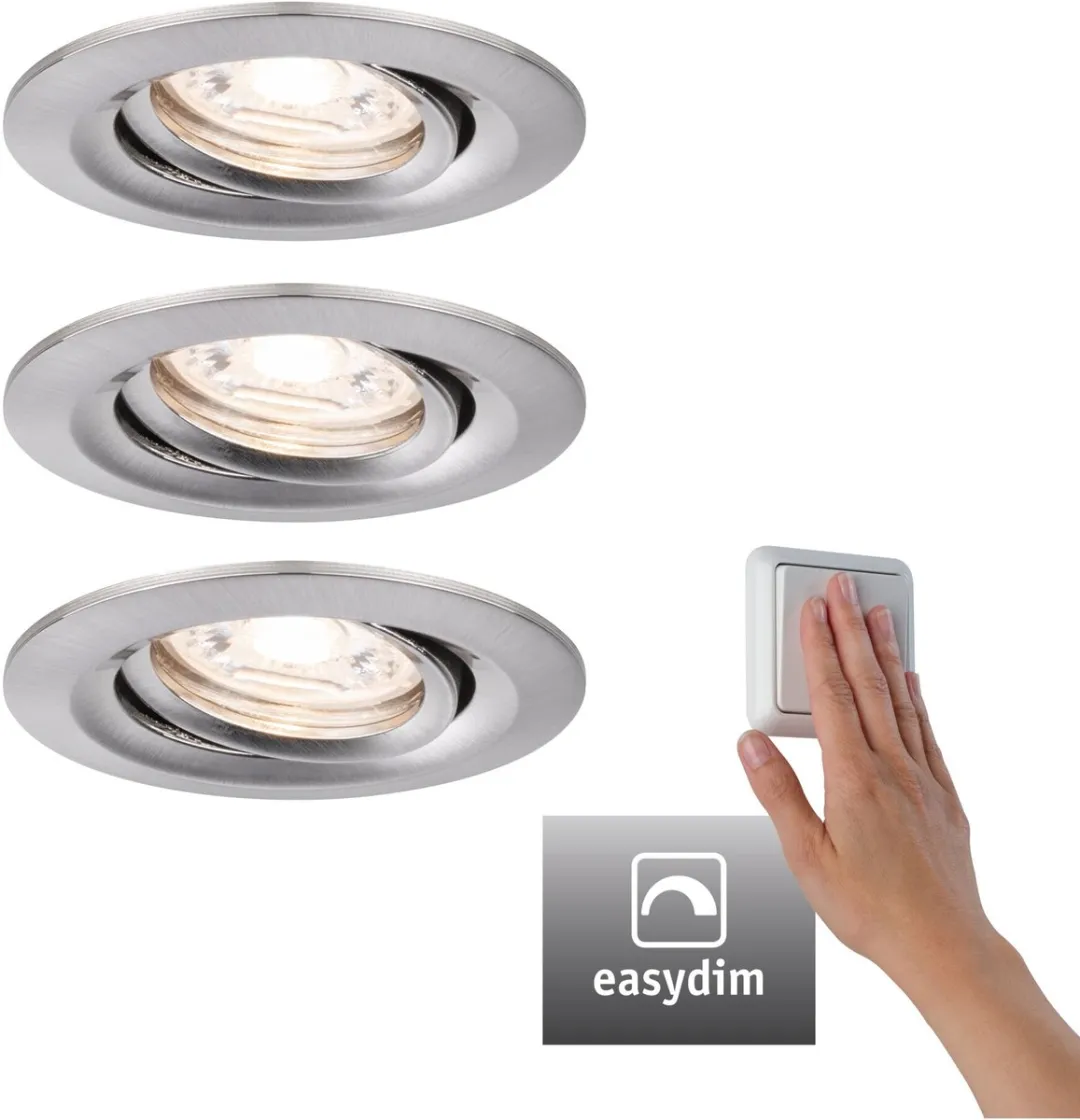 Paulmann LED-inbouwlamp Easy Dim Nova Mini Plus Coin Basisset 3x4,2W - 300lm - 2700K - Staal geborsteld
