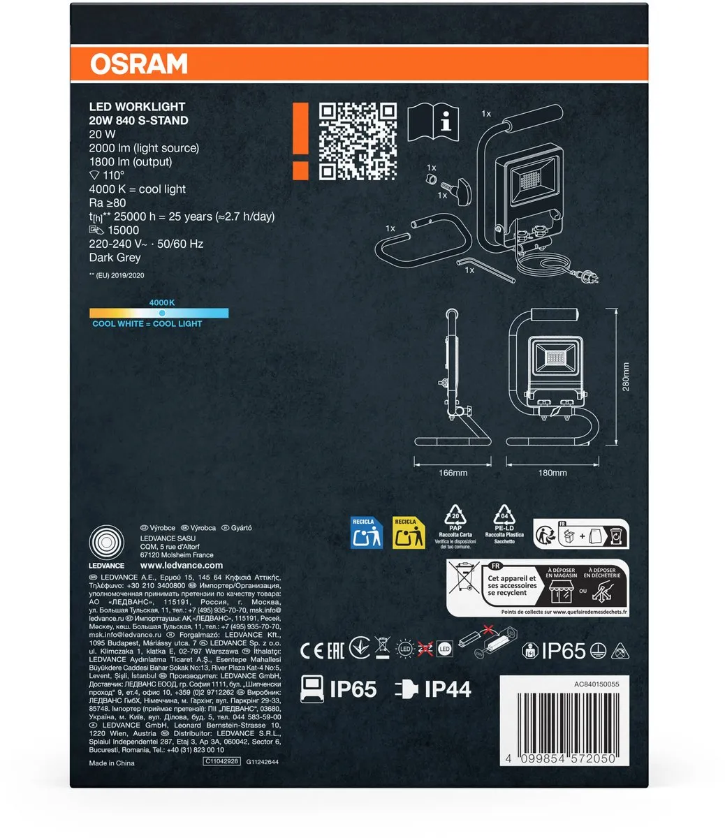 Osram LED Werklamp S-Stand 20W 840 - 1700lm - IP65 - Donkergrijs
