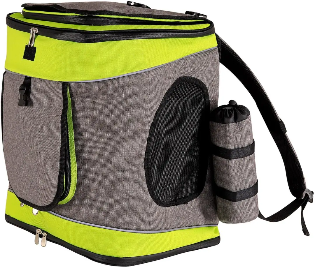 lionto hondenrugzak, comfortabel, veilig & waterafstotend, tot 14 kg grijs/groen