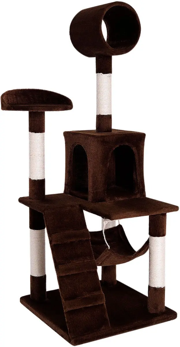 lionto Kattenkrabpaal, 133 cm met tunnel, trap & ligplekken, bruin