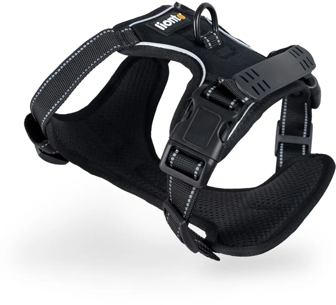 lionto anti-trek hondentuig, verstelbaar, reflecterend & ademend, zwart XL