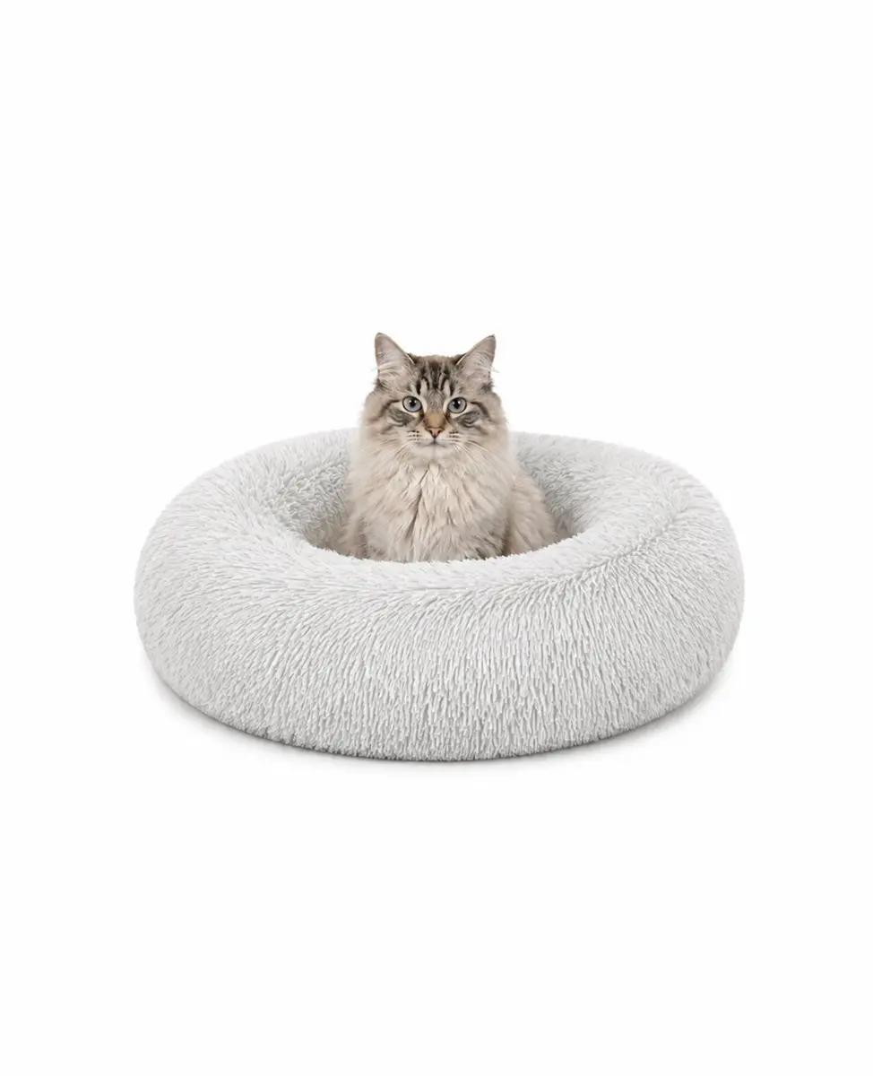 lionto Knuffelbed kat, donutvormig & extra zacht Ø50 cm lichtgrijs