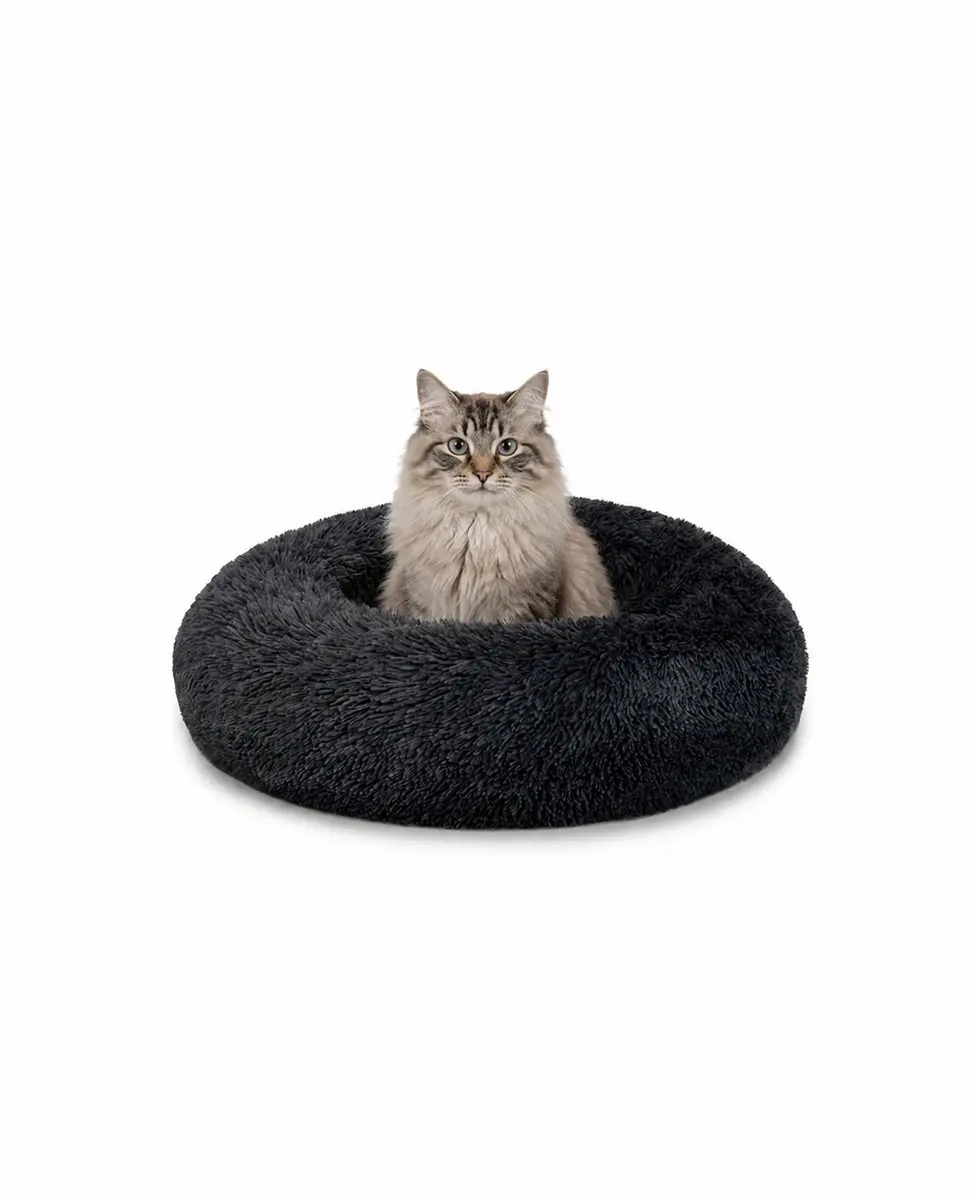 lionto Knuffelbed kat, donutvormig & extra zacht Ø50 cm donkergrijs