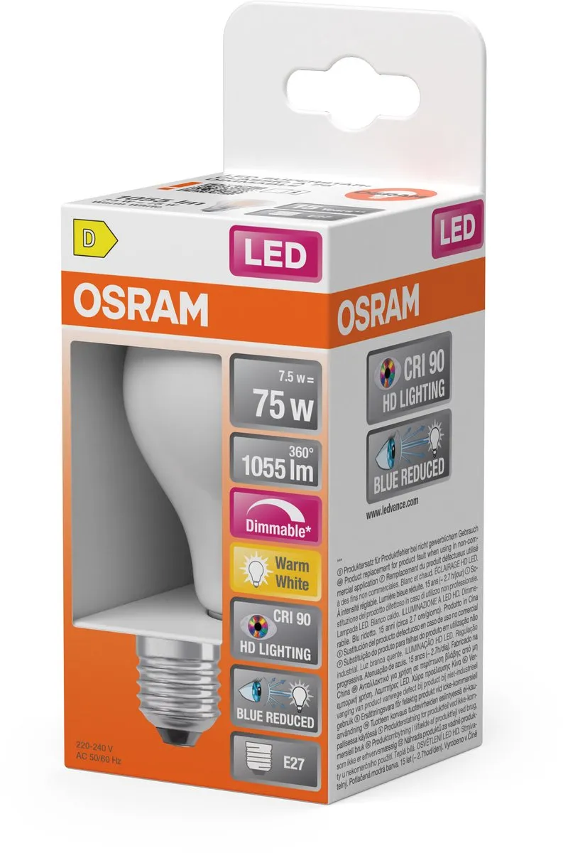 Osram LED Superstar E27 Peer Filament Mat 7.5W - 1055lm - 927 Warm Wit