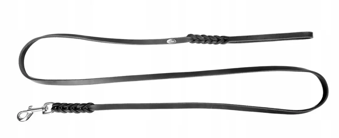 Dingo Zacht Leren Gevlochten Hondenhalsband 1.2x180cm Zwart