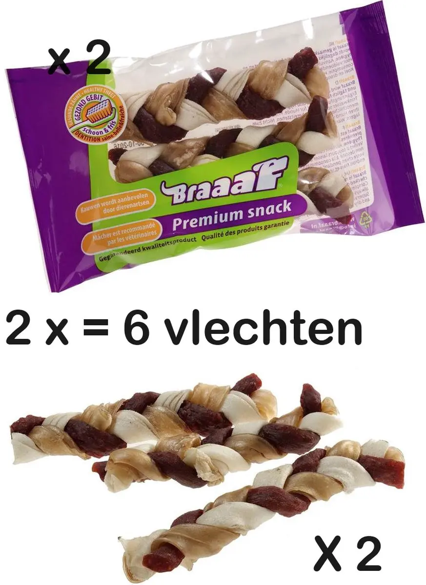 2 X BRAAAF twister vlecht klein 12.5 cm RAWHIDE tandverzorgend. Honden worden hi
