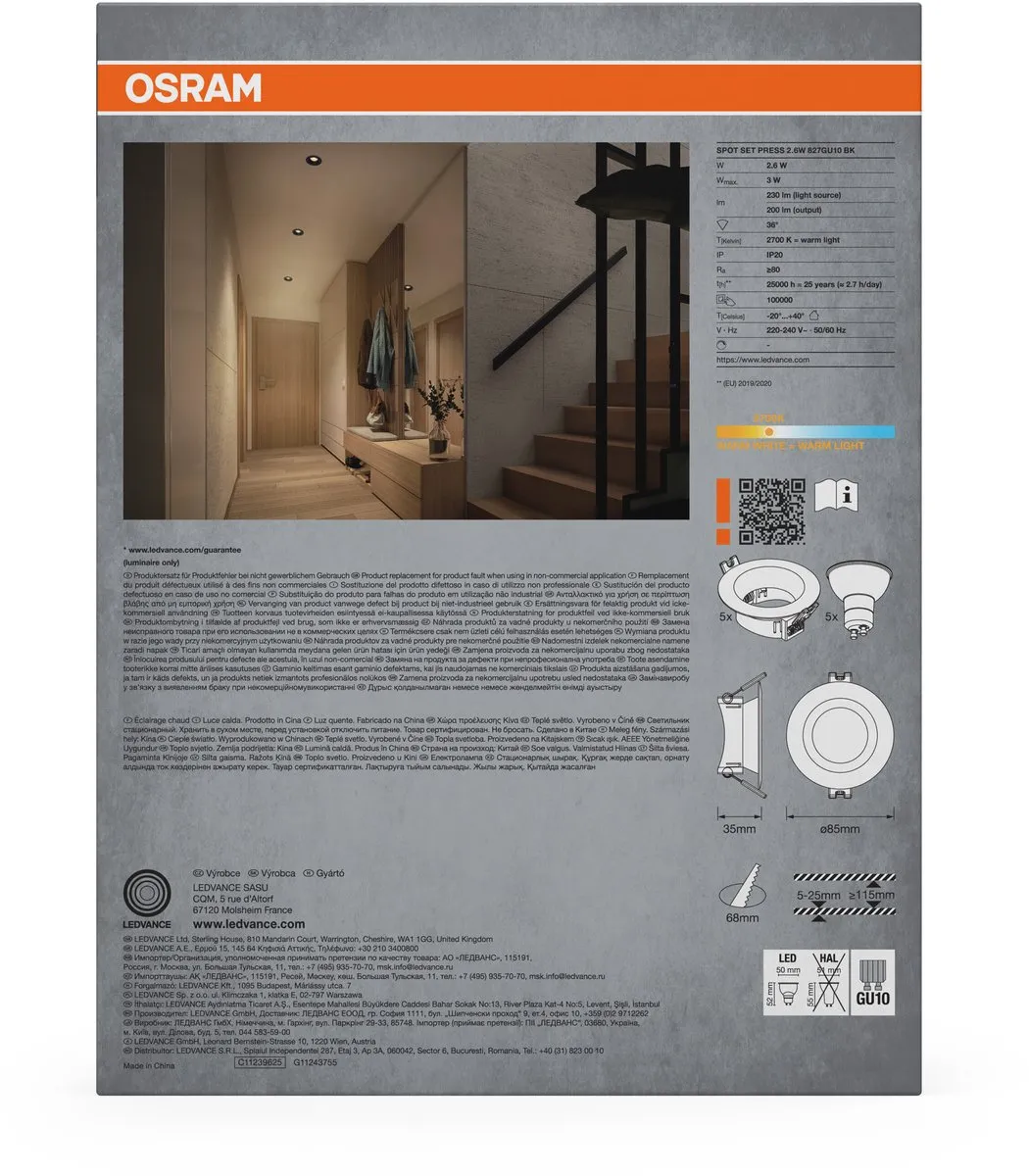 Osram Spot Set LED Inbouwspot GU10 Press 2.6W - 5 Stuks - Zwart - afbeelding 6 van 6