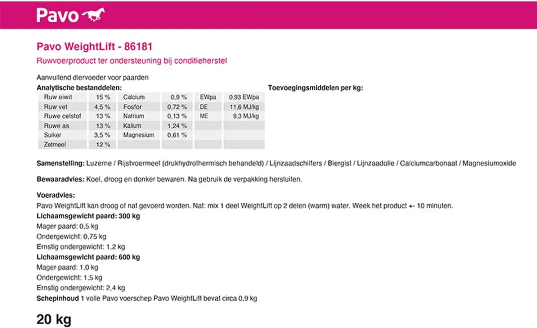 Pavo WeightLift Paardenvoer - 20kg - 2x - afbeelding 4 van 6