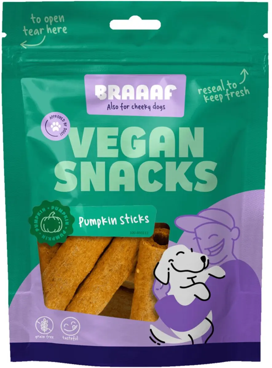 Braaaf Hondensnack Sticks Pompoen 6 cm