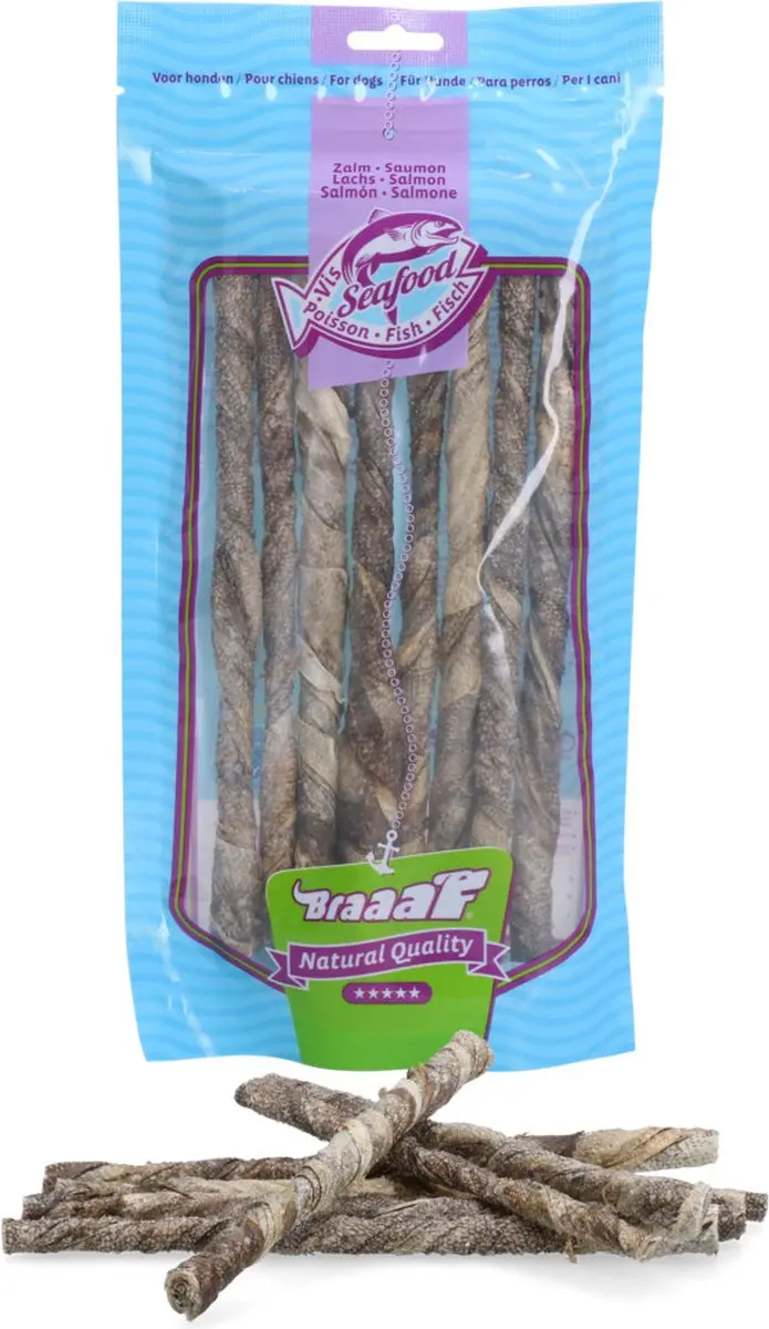 Braaaf Hondensnack Rol Sticks Zalm - 20cm - 10x 97gr - afbeelding 5 van 5